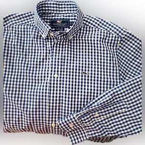 Vineyard Vines Mens Navy Gingham Check Whale Button Down Shirt Sz S